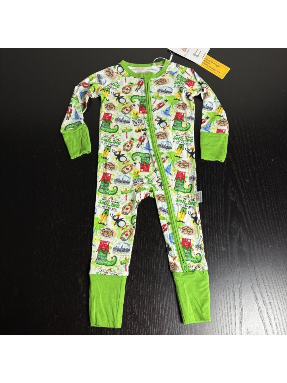 NWT BAMBOO BLISS Baby Size 3-6M Elf Movie Print Zip Pajamas Christmas Holiday